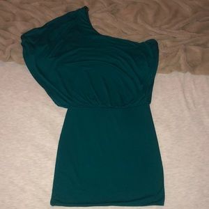 One shoulder turquoise body con dress